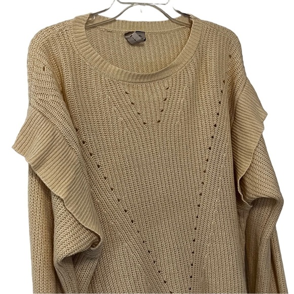 Misa Los Angeles Ruffle Flutter Sleeve Knit Sweater XL beige neutral feminine - Picture 2 of 14